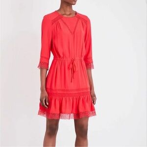 Maje Red Women’s Ronsard Crepe Lace Mini Dress Size 1/US 4 Small